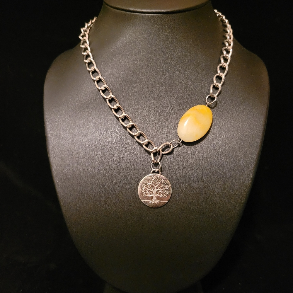 Tree of Life Charm & Yellow Aventurine Stone Chain Necklace